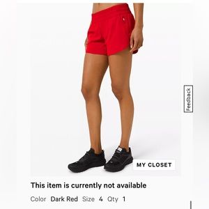 NWT lululemon tracker shorts dark red size 4